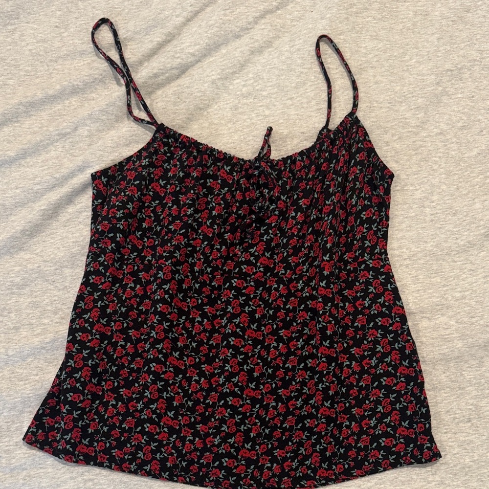 Reformation black and red floral top size small